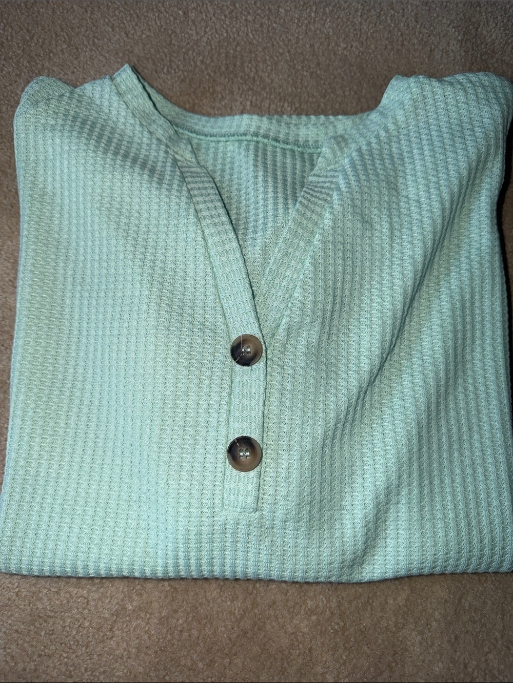 ✏️5/$25 Women's Mint Green Waffle Knit Button Henley Sweater